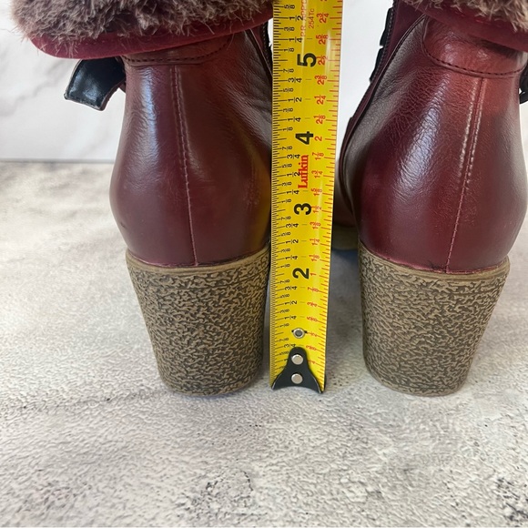 Luvshoe's Canada Red Block Heel Winter Ankle Booties - Picture 6 of 16